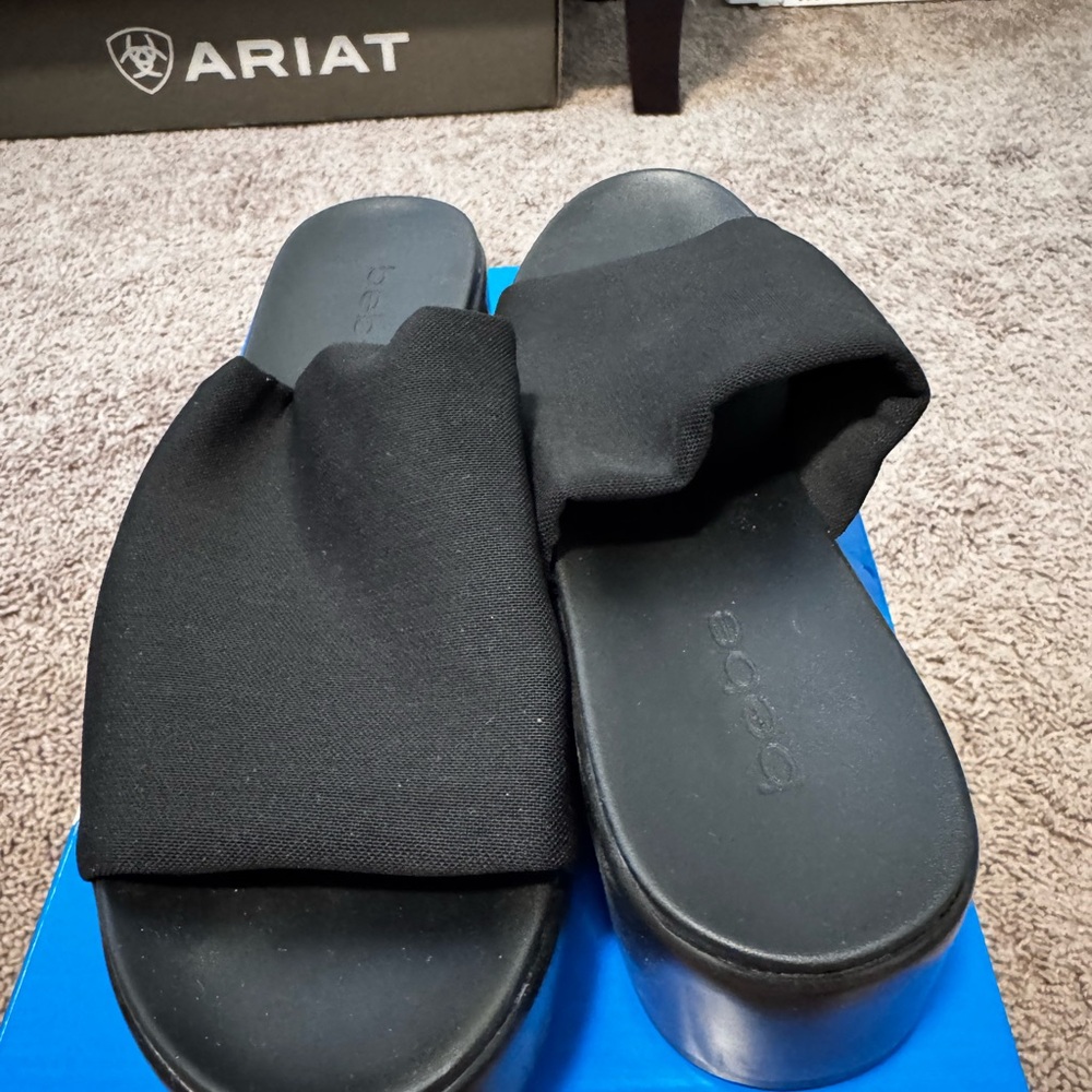 bebe Black Platform Slide Sandals - Picture 3 of 5
